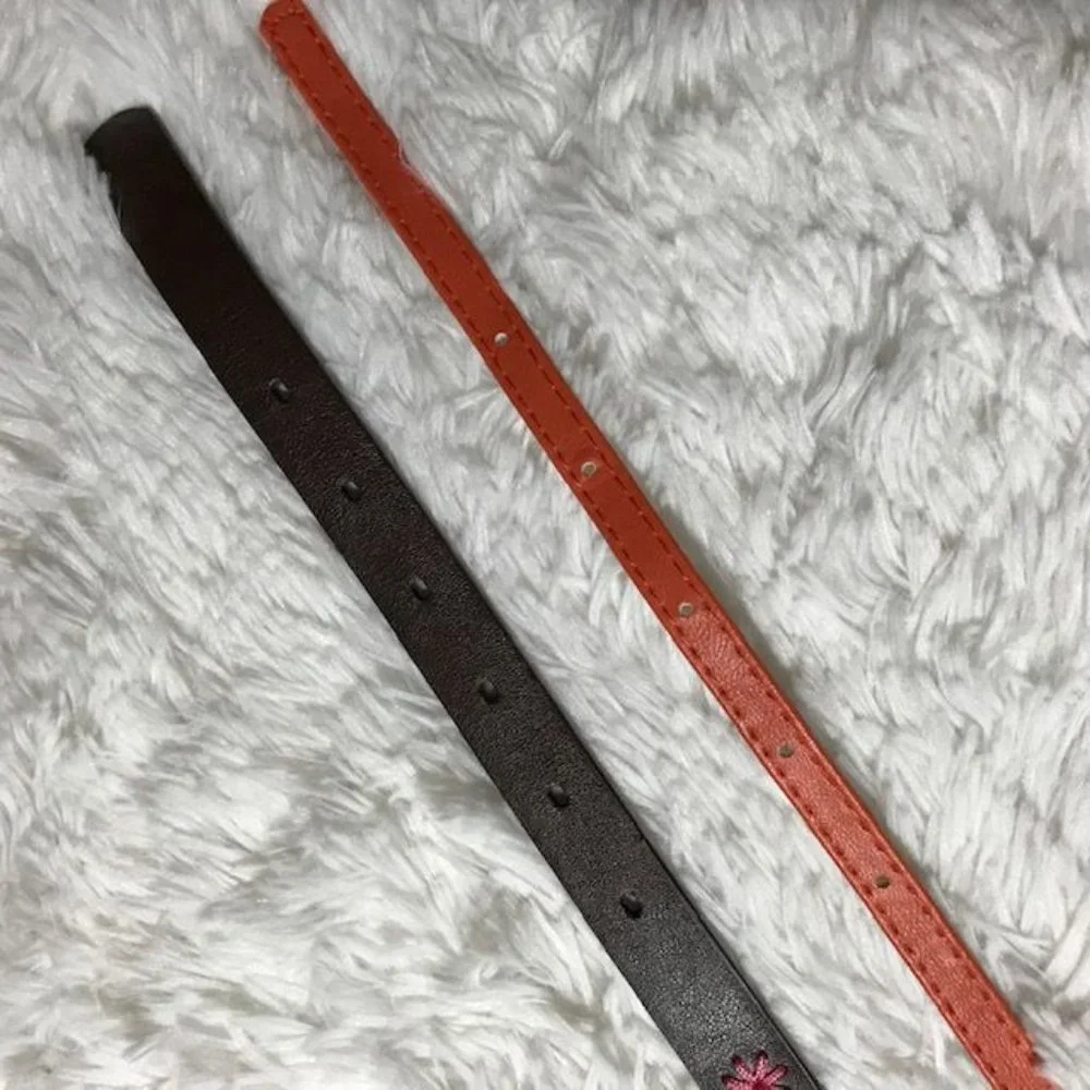Set of 2 Faded Glory Brown Embroidered & Orange Vegan Leather Belts
